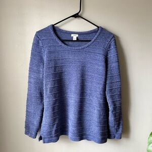 L.L. Bean Blue Striped 100% Cotton Knit Sweater – Large